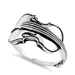 Sterling Silver Violin Unisex Ring New